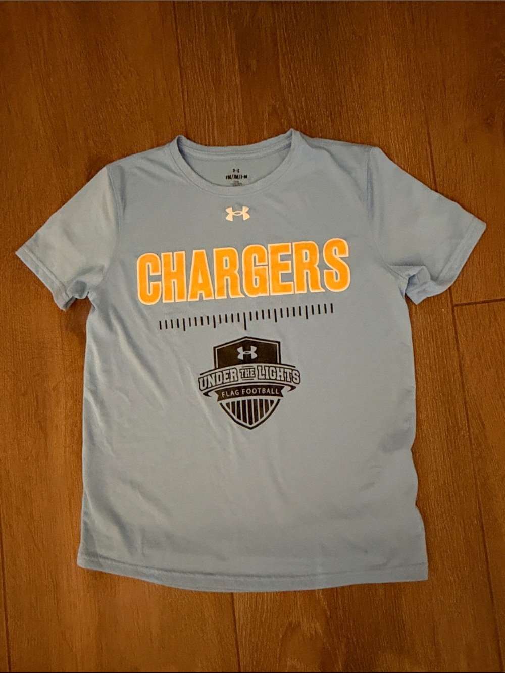 Under Armour Light Blue Chargers Short Sleeve Tee with Yellow Print